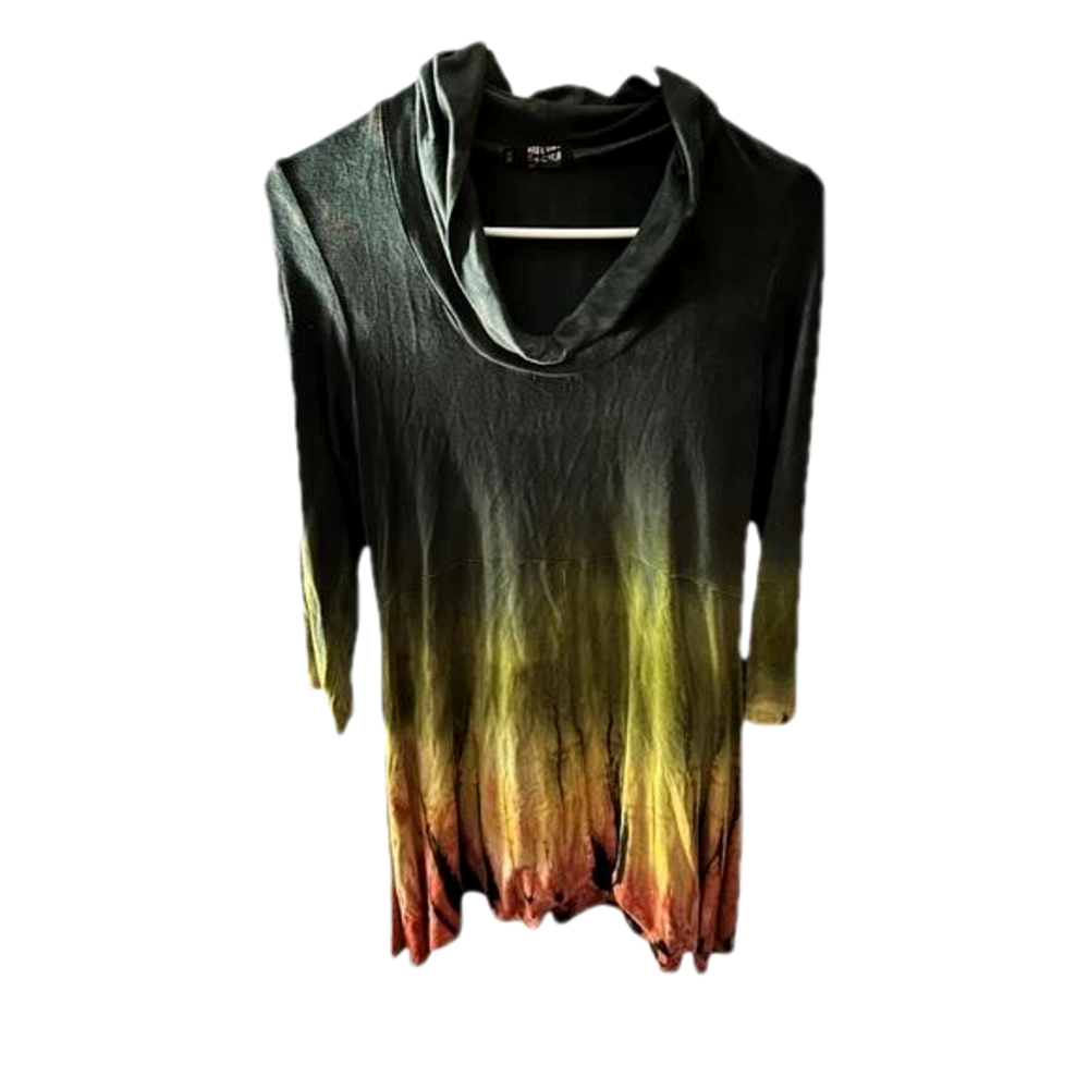 Art of Cloth Ombre Tie Dye Shark Tail Cowl Neck Tunic - Picture 3 of 10